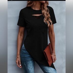 2 Solid Ripped Asymmetric Hem Tees